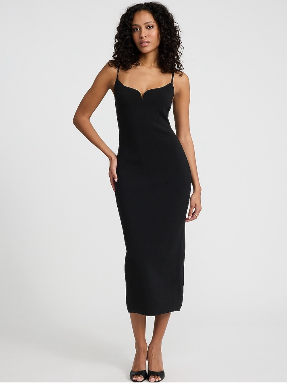 Express Black Midi Bodycon Dress with Spaghetti Straps